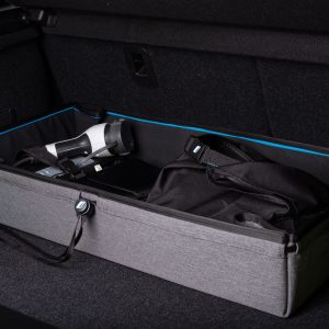Vehicle cargo storage organizer in car trunk
