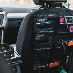 Modular vehicle gear organizer and MOLLE-style storage system